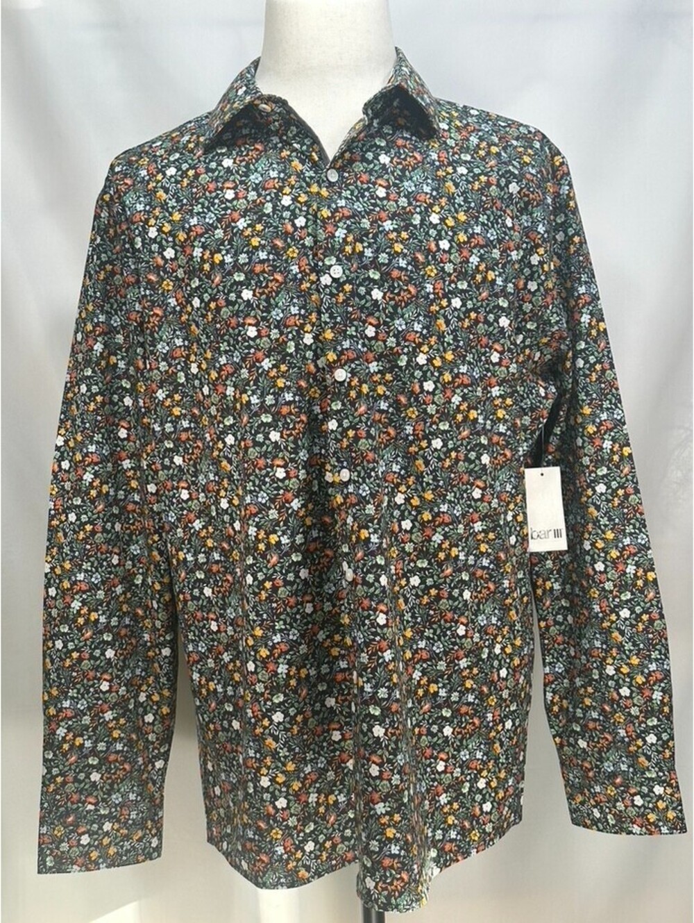 Bar III Floral Pattern Stretch Slim Fit Button Up Mens XL
